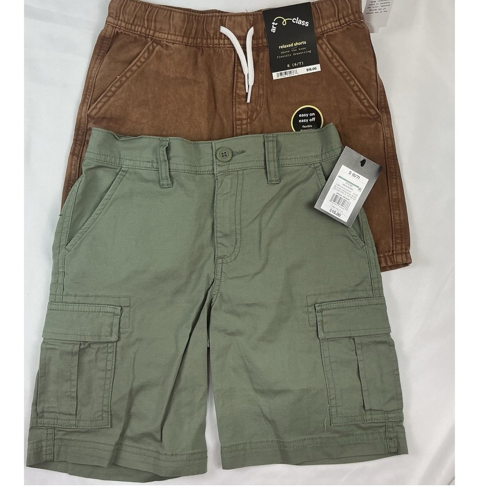 Art Class Boys Relaxed Fit Cargo Shorts Size S6/7 Green Elastic Waist Drawstring